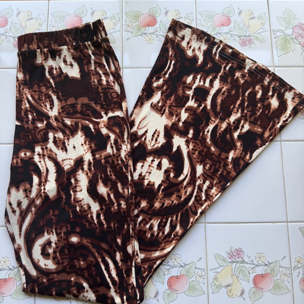 BP Nordstrom Brown Cream Abstract Marble Print Wide Leg Pants Womens Size Medium